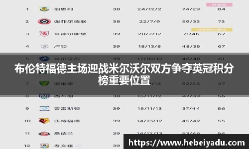 布伦特福德主场迎战米尔沃尔双方争夺英冠积分榜重要位置